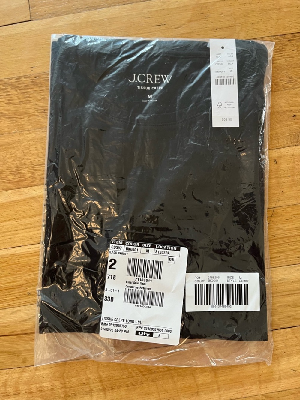 J. Crew Black Tissue Crepe Short-Sleeve Top